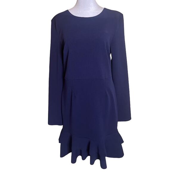 Boohoo Navy Long Sleeve Sheath Dress with Ruffle Hem Size 12 - Picture 1 of 4